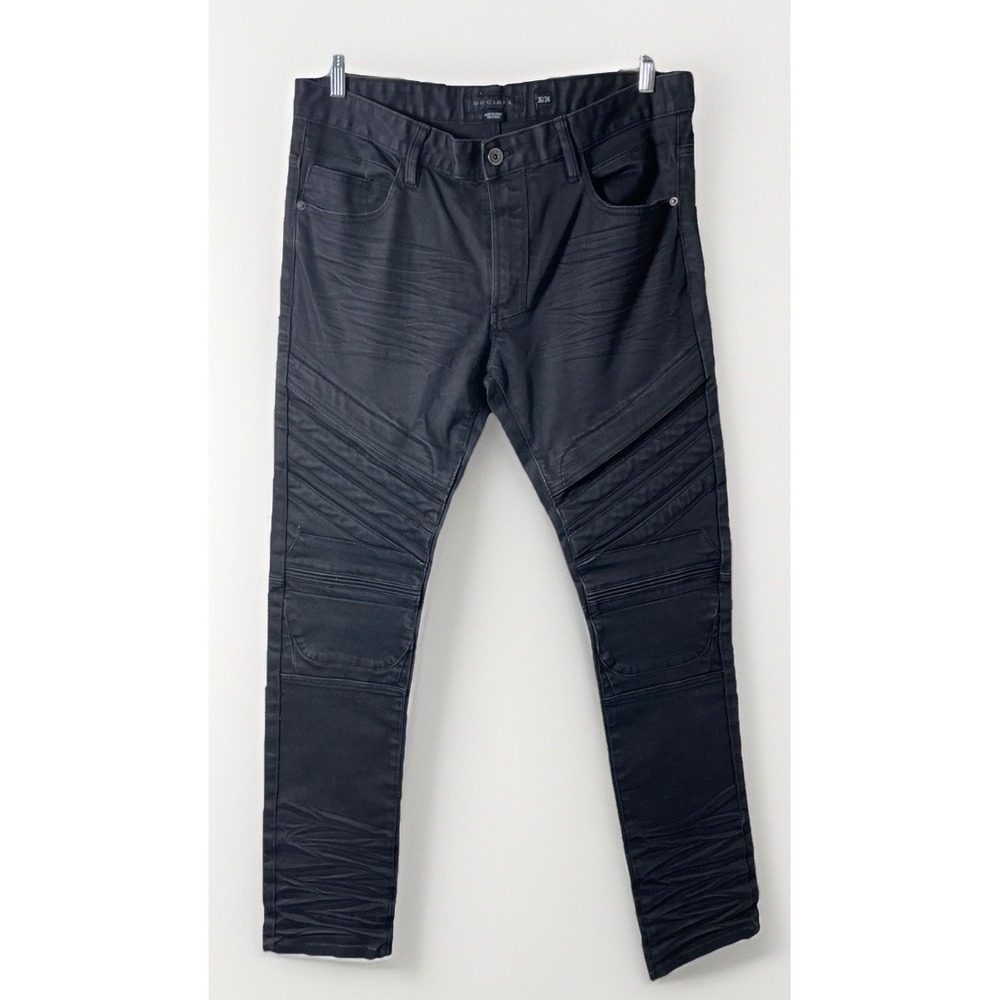 Decibel Black Moto Biker Skinny Waxed Jeans Men's Size 36x34